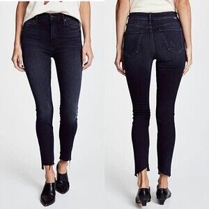 MOTHER The Stunner Zip Skinny Jeans Women’s Size 24 Dark Wash Fray Hem 25 In